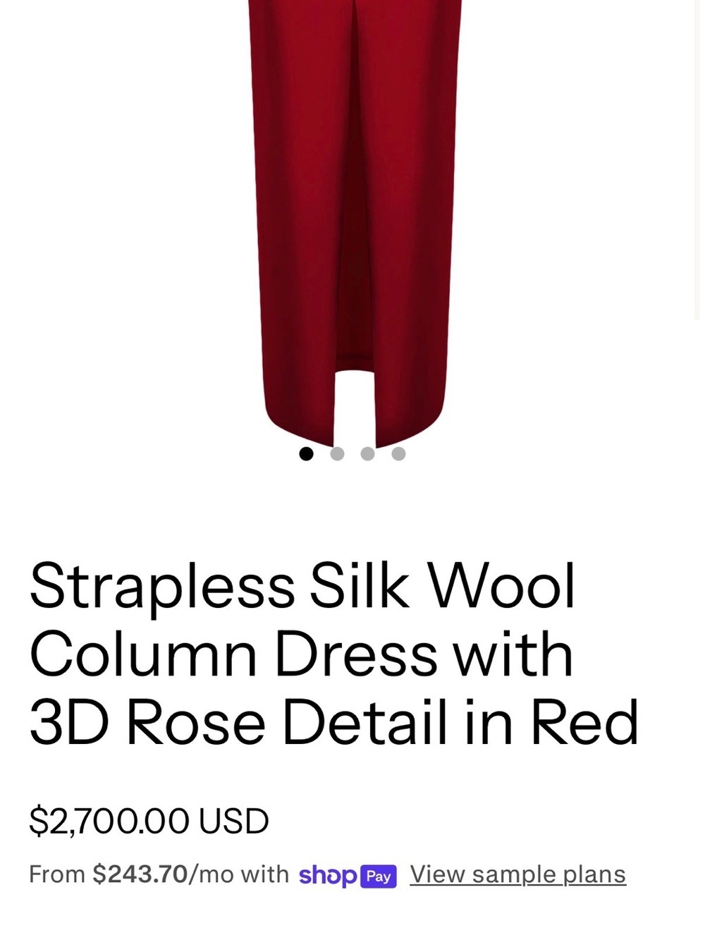 NWOT NDS The Label Red Silk Wool Strapless Column Dress 3D Rose Size 2 - Picture 4 of 5